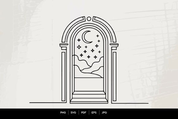 Download Mystical Moon Portal Arch Line Art SVG - Line Collection