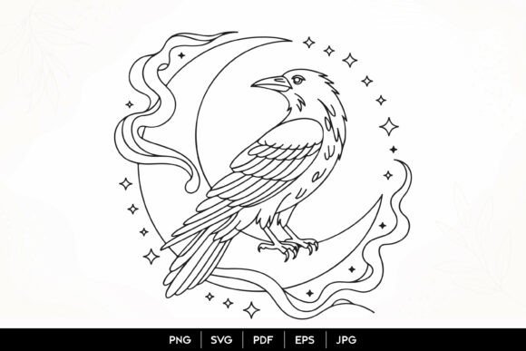 Download Raven Moon Line Art SVG - Line Collection