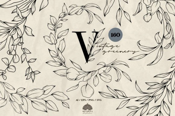 Download Vintage Greenery Line Art Collection SVG - Line Collection