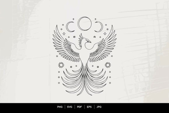 Download Celestial Phoenix Line Art SVG - Line Collection